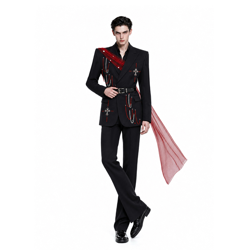 Hesu He Xu "Enchanting and Alluring" Wide-Shoulder, Narrow-Waist Suit Jacket with Structured Design and Raised Shoulder Design, Waist-Cinching Men's Suit Hesu He Xu "Enchanting and Alluring" Wide-Shoulder, Narrow-Waist Suit Jacket with Structured Design and Raised Shoulder Design, Waist-Cinching Men's Suit