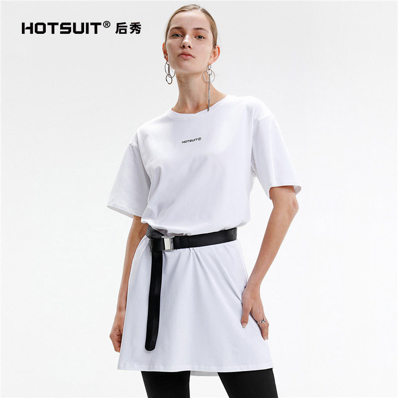 hotsuit post-show sports short sleeves women 2020 summer new pure cotton breathable fashion trend long version short T-shirt