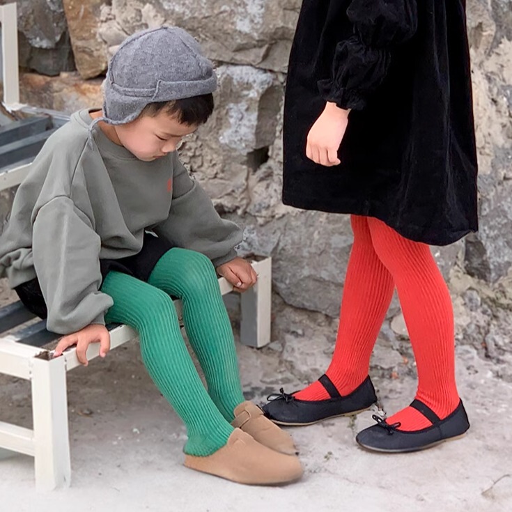Children's Red Tights, Girls' Colorful One-Piece Socks, Boys' Baby Green Leggings with Skirt