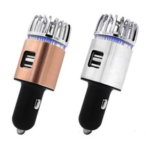 Popular aluminum alloy USB car air purifier mini negative ion dual car charger two-in-one metal car purification