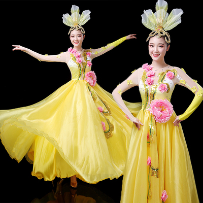 Chinese folk dance costumes for women Opening dance big swing skirt atmosphere stage song dance costume modern large dance dress performance dress