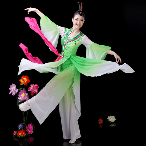 Chinese folk dance costumes for women Classical Dance Costume female elegant Chinese style modern Jasmine Dance Costume National fan dance suit 