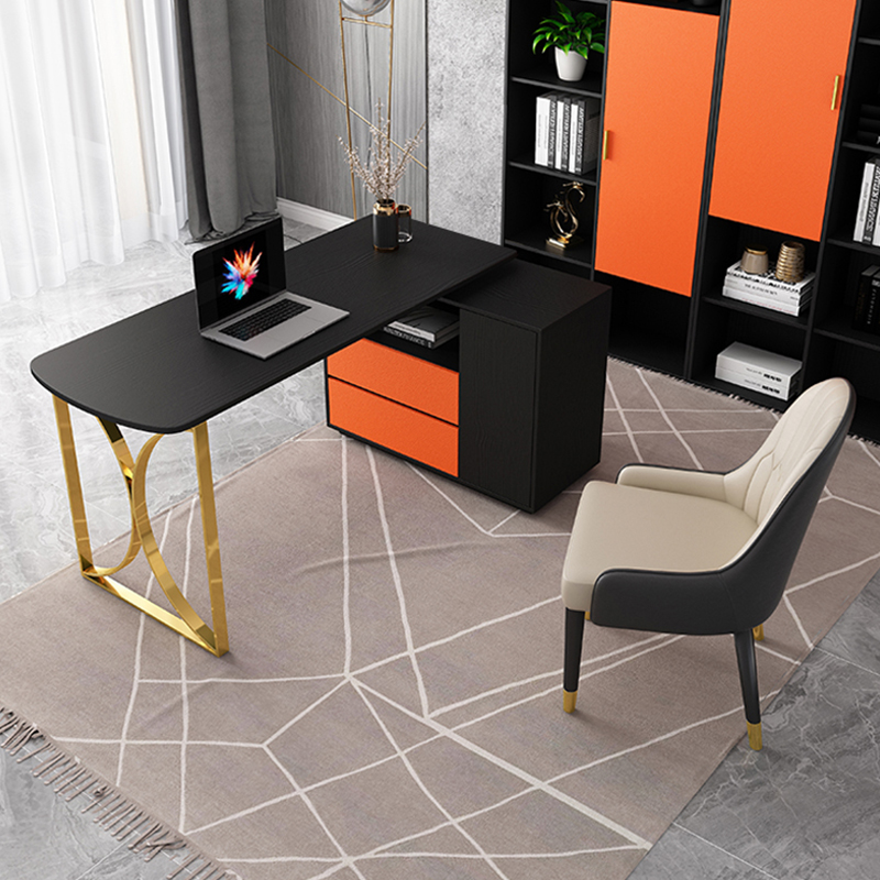 Light luxury desk chair orange simple modern home student writing desk bookcase Nordic study furniture set combination