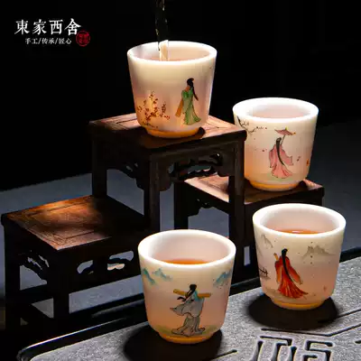 Master cup pure hand-painted teacup Dehua white porcelain tea cup Sheep fat jade porcelain tea set Beauty cup Household gifts