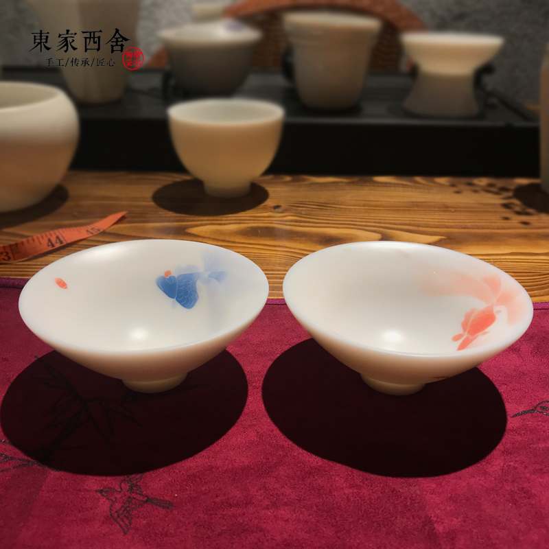 Bucket Hat Cup Master's Cup White Porcelain Tea Set Hand Plotter Tea Cup Tasting Cup High-end Goat Fat Jade Porcelain
