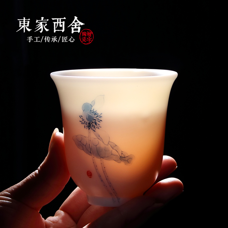 East Home Upscale Defied White Porcelain Tea Cup Goat Fat Jade Vegetarian Tea Cup Lotus Individual Cup Master's Cup Single Cup Ceramics