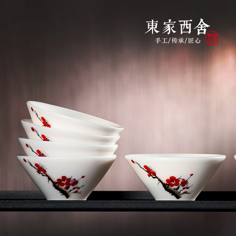 East Home Original Desolation White Porcelain Vegetarian Fever Pure Hand Painted Kutian Tea Cup Hops Cup Wine Tasting Cup Goat Fat Jade Ceramic Tea Tea