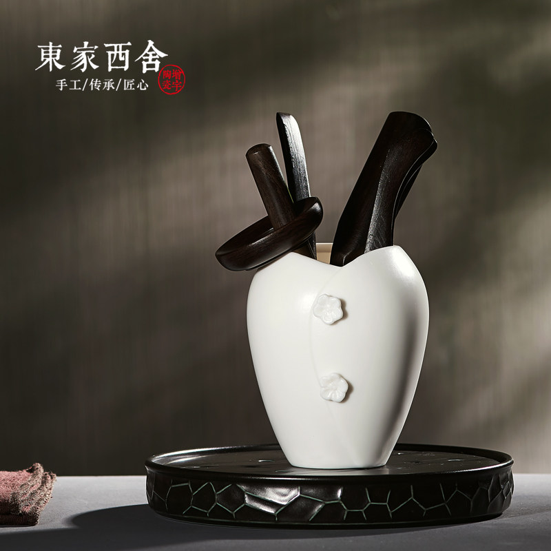 Dongjia Tea Ceremony Six gentleman suit Kung Fu tea set Tea ceremony 6-piece set Dehua White Porcelain Ebony solid wood tea accessories