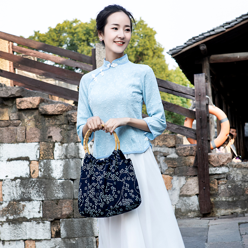 Uzhen Handmade Homemade Batik Cloth Bag Single Shoulder Carry-on Bamboo Ring Bag Retro small crowdfolk Maid Bag of Femina Bag