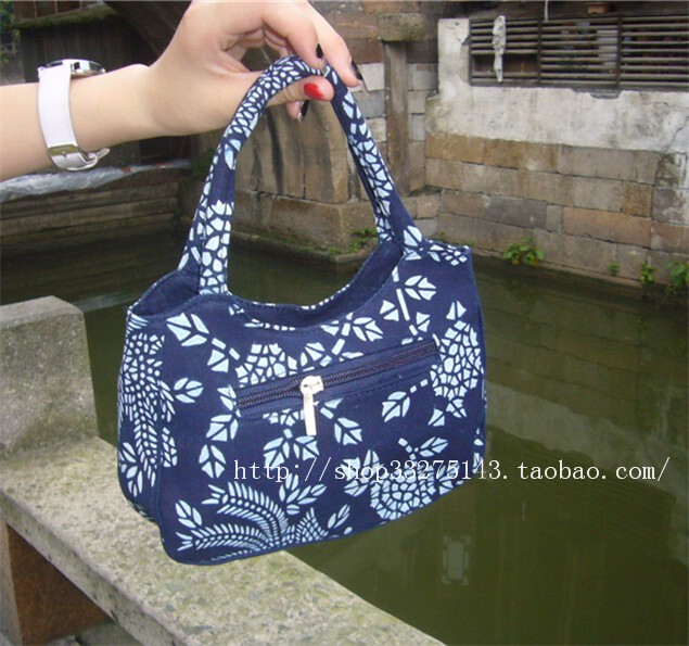 Wuzhen Specialty Blue Printed Cloth Fashionable Small Tote Bag, Convenient and Versatile Women's Small Bag, Small Cloth Bag