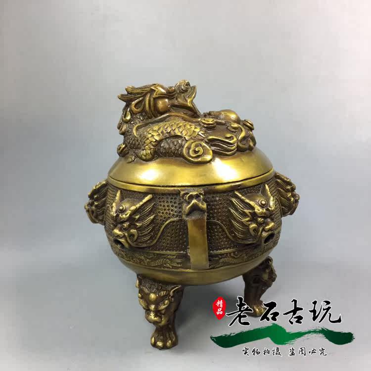 Pure copper incense burner ornaments Jiulong incense burner Panlong incense burner nine turns blue dragon aromatherapy antique