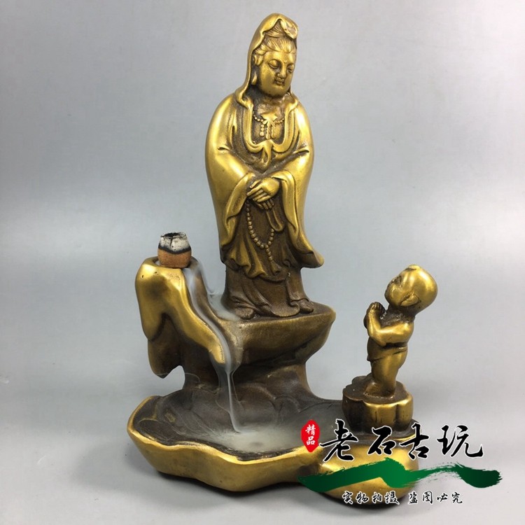 Antique Miscellaneous pure copper bronze boy boy worship Guanyin physical shooting