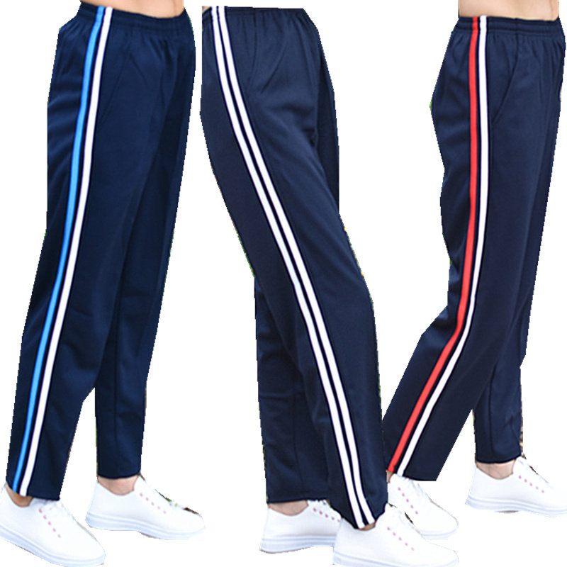 Black school uniform pants thick white striped sports pants men's junior high school high school women's plus fat student trousers autumn and winter loose school uniform pants