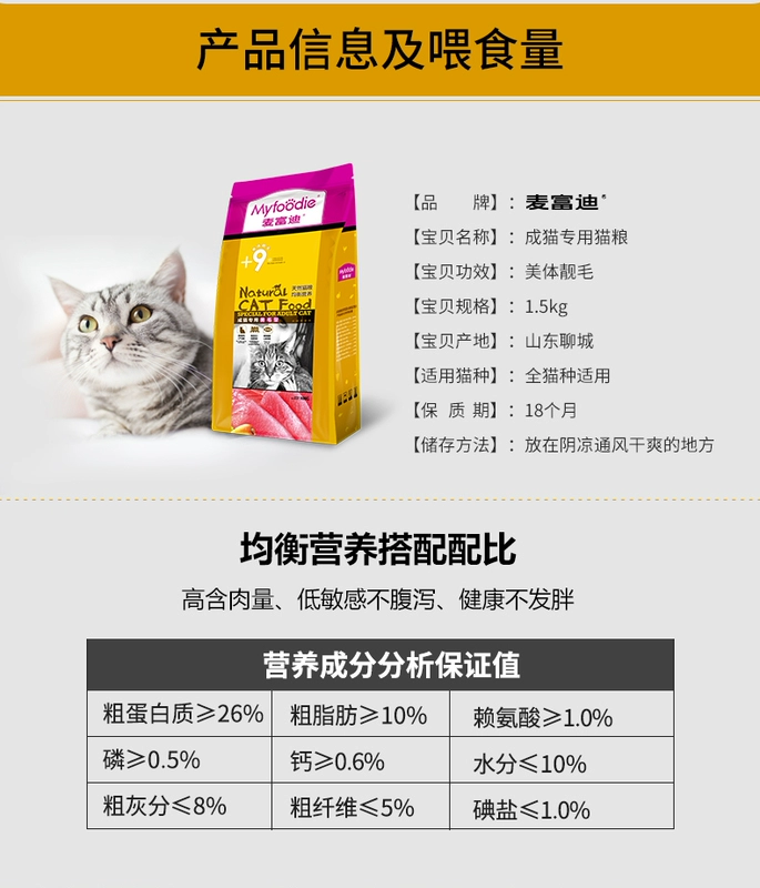 Maifudi dành cho mèo trưởng thành Vẻ đẹp cơ thể và bộ lông đẹp Thức ăn tự nhiên 1,5kg Mỹ Ngắn Anh Anh Ngắn Cá Ba Tư Hương vị Thức ăn chủ yếu cho mèo trong nhà - Cat Staples