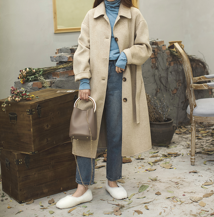 Áo khoác cashmere nữ hai mặt 18 phần dài Hàn Quốc Dongdaemun đích thực 100% áo khoác len yến mạch màu retro áo phao nữ dáng dài