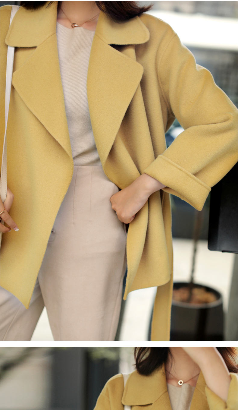 Áo khoác cashmere hai mặt nữ mùa thu đông mới Phiên bản Hàn Quốc của chiếc cà vạt ngắn phù hợp với cổ áo áo khoác len nhỏ áo khoác nữ trung niên