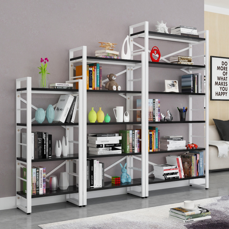 Steel-wood bookshelf Simple shelf Living room bookcase Steel-wood combination storage shelf Simple floor-to-ceiling display rack Wrought iron