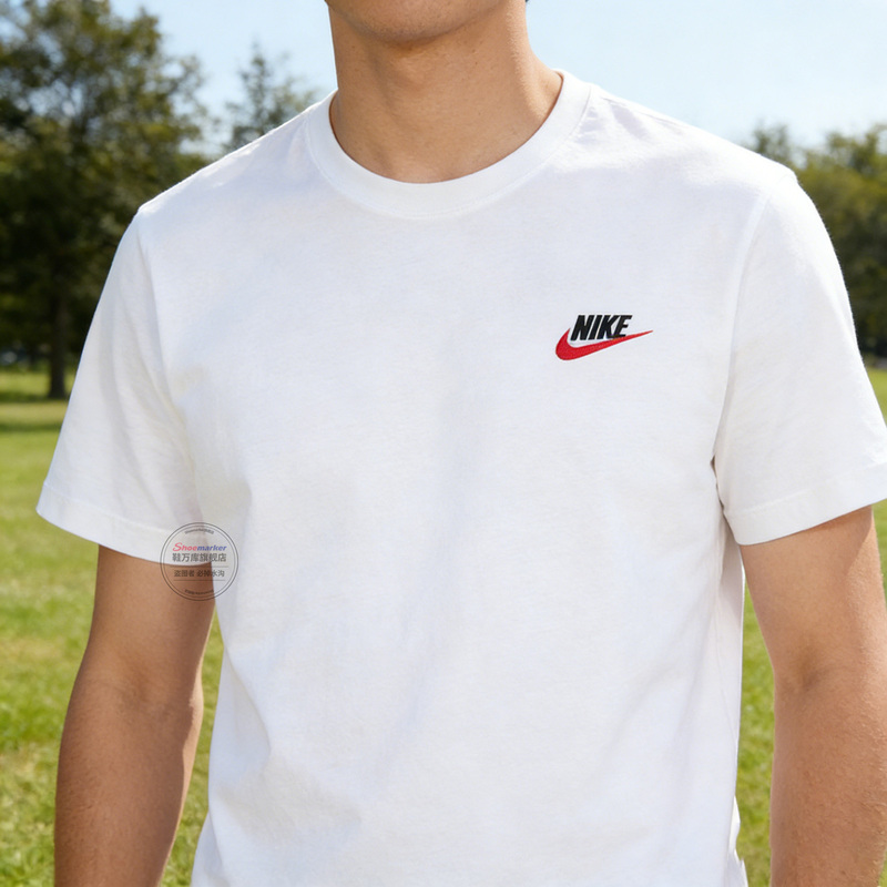 Nike Genuine Men's White T-Shirt Nike Club Tee Round Neck Cotton Breathable Sweat-Absorbent Sportswear Ar4999