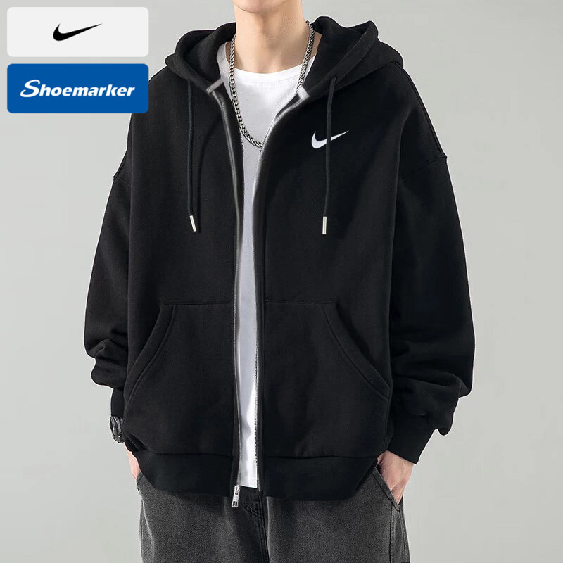 Nike Official Jacket Men's Authentic Autumn Casual Sportswear Sweatshirt Women's Black Knitted Hooded Jacket