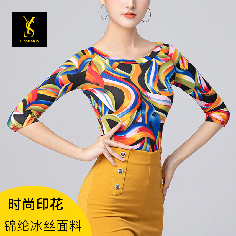 Latin dance blouses female midsleeve Morden dance dancer 2022 new hop social dance practice Costume Square Dance Costumes