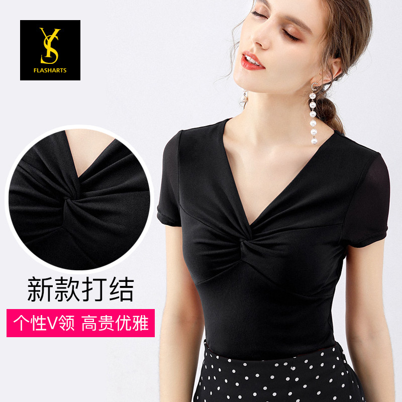 Latin dance blouses female adult short sleeve body Moden dance practice V collar professional dance dress dancing clothes