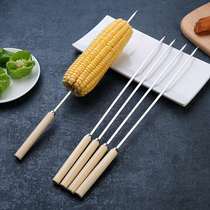 BBQ flat sign with wooden handle oven skewer stainless steel non-magnetic lamb skewer grill needle 35 with flat bulk