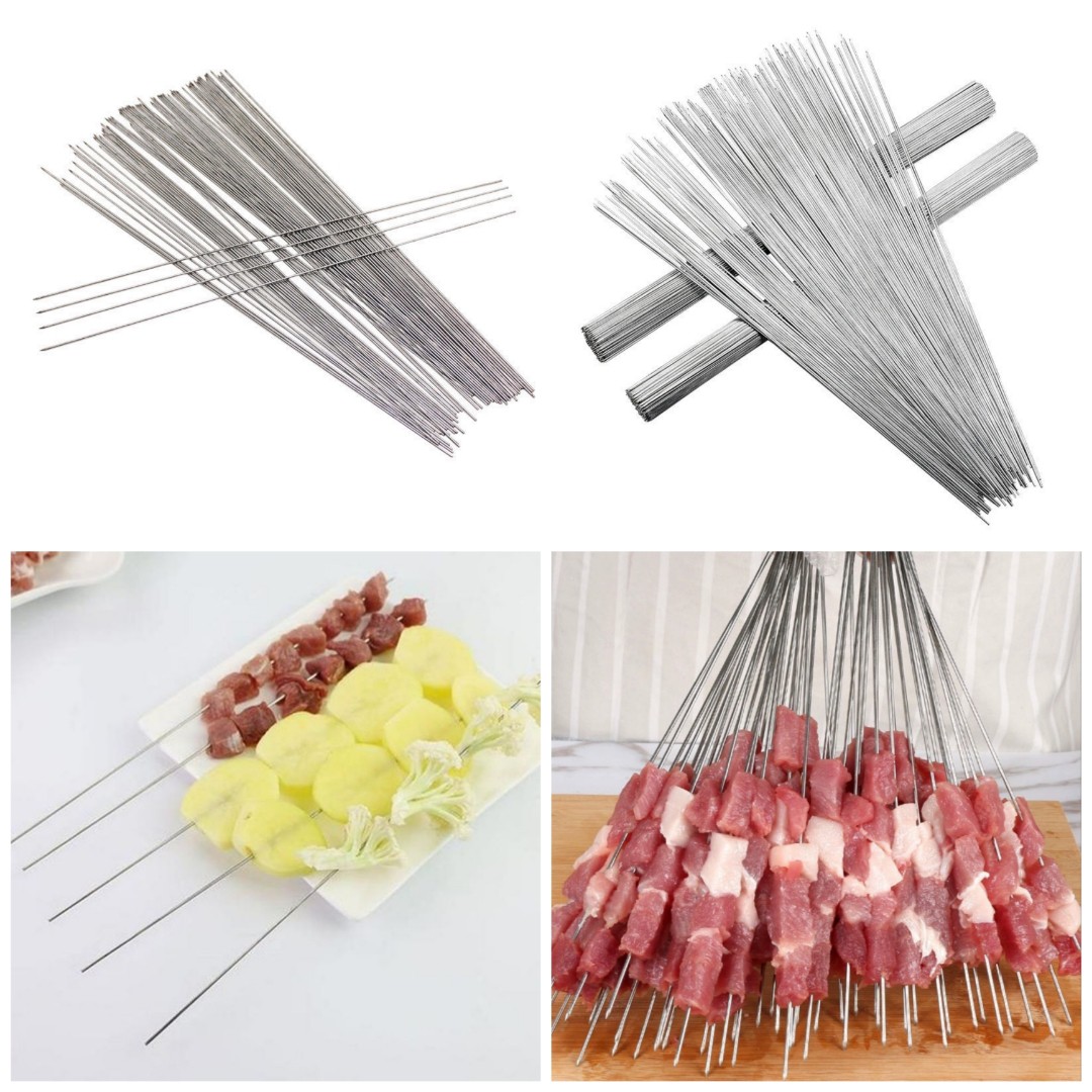 Barbecue iron sign household barbecue round brazing through mutton skewers thin steel needle 30 long accessories tools 50 bulk