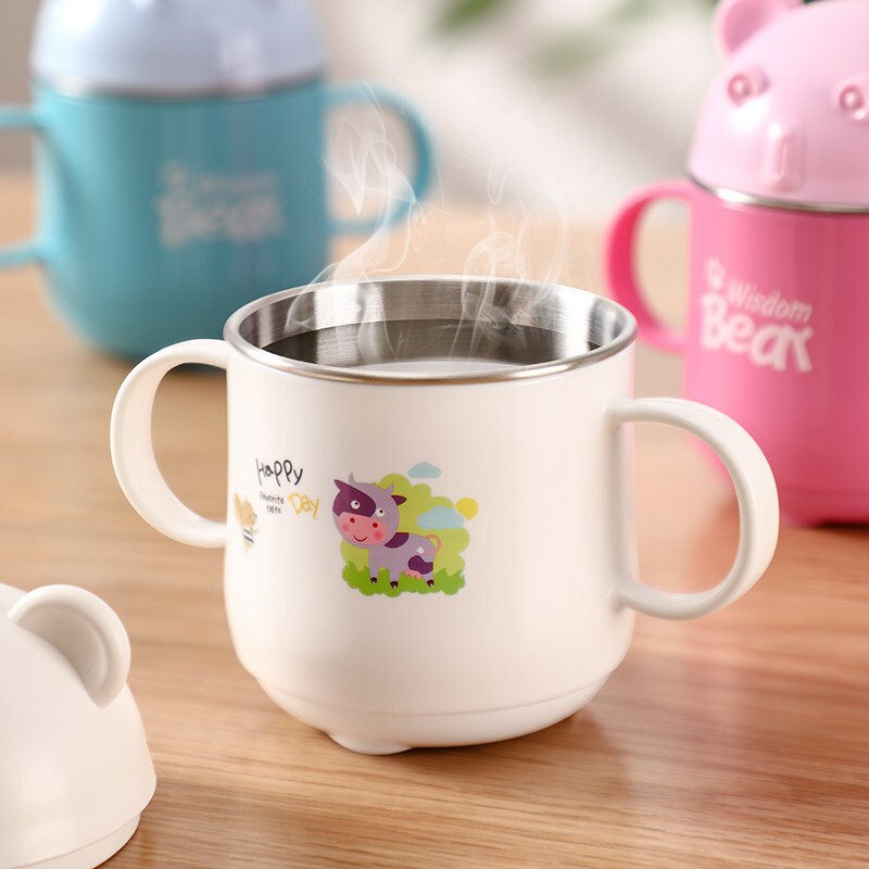 Children's water cup portable 304 stainless steel cup with lid anti-fall baby Kindergarten Cup of primary school pupil Accompanying Cup