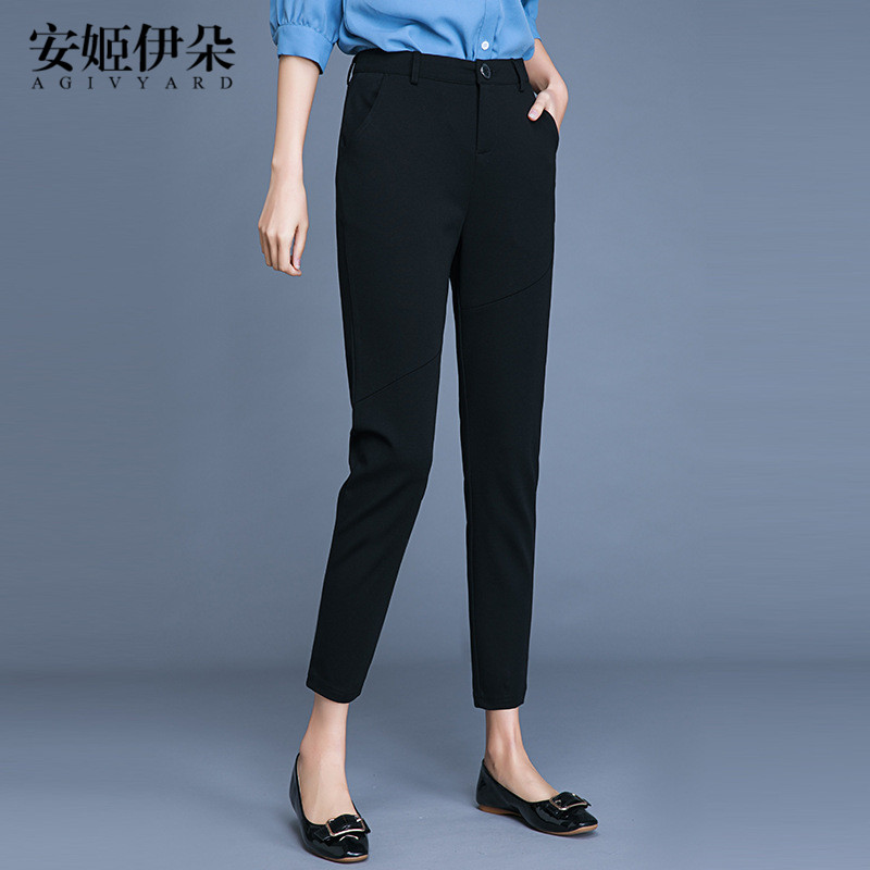 休闲小脚西裤修身显瘦九分裤高腰哈伦