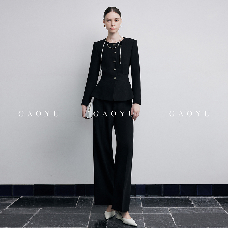 Gao Yu Black Chanel-Style Suit for Women, 2026 Autumn New Business Attire, Commuter Style, Waist-Cinching Wide-Leg Pants, Formal Wear Gao Yu Black Chanel-Style Suit for Women, 2026 Autumn New Business Attire, Commuter Style, Waist-Cinching Wide-Leg Pants, Formal Wear