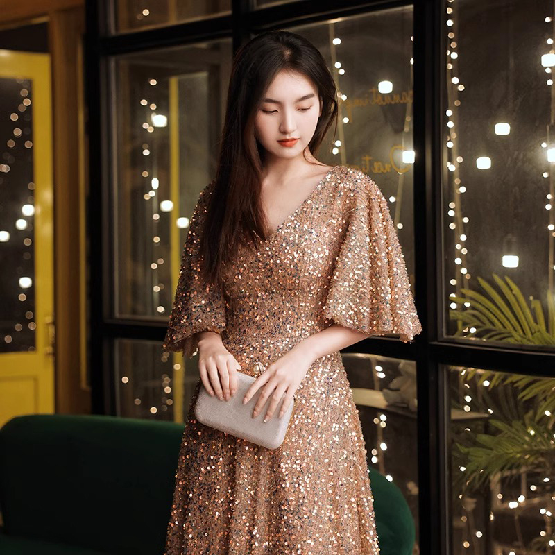 Plus-Size Evening Dress for Chubby Girls, Slimming and Tummy-Concealing, High-End Feel, 100kg Extra-Large Size Dress for Girls