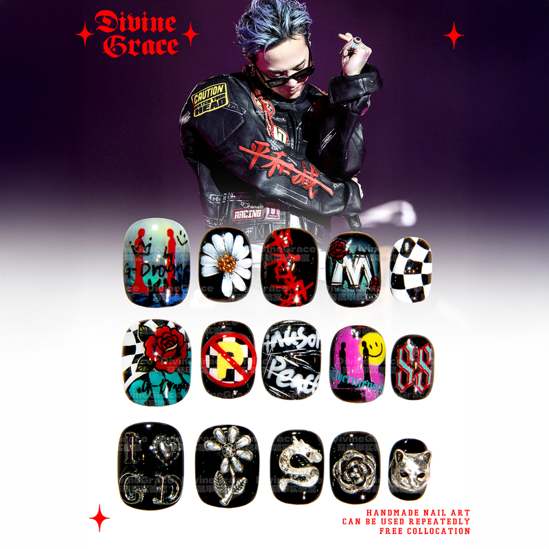 【Support Nail Art】G-Dragon Singapore F1 Original Wearable Nails/High-Quality Handmade Wearable Nails