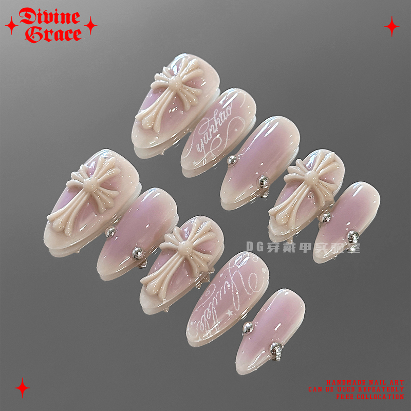 【Hot Girl Nail Art】English 3D Embossed Cross Hot Girl Wearable Nails/Original High-Quality Handmade Nail Art 【Hot Girl Nail Art】English 3D Embossed Cross Hot Girl Wearable Nails/Original High-Quality Handmade Nail Art