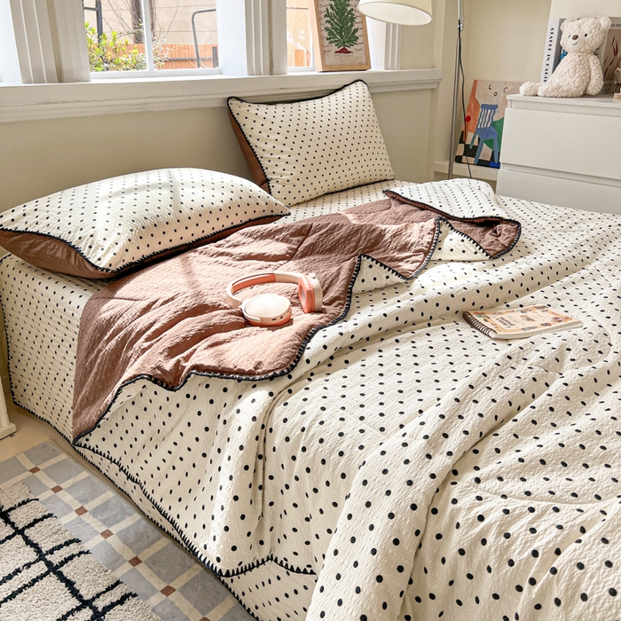 2026 New Style Puff Yarn Triangle Stitch Bed Cover Summer Quilt Four-Piece Set Double-Layer Yarn Air-Conditioning Quilt Machine Washable