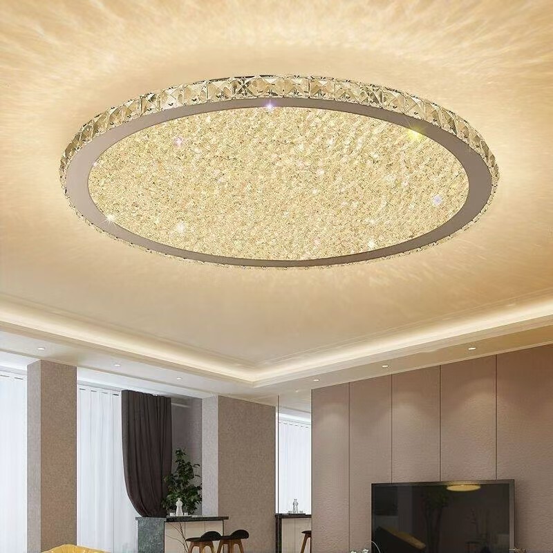 Light Luxury Bedroom and Living Room Lamp, Elegant and Smart Ultra-Thin Crystal Ceiling Light