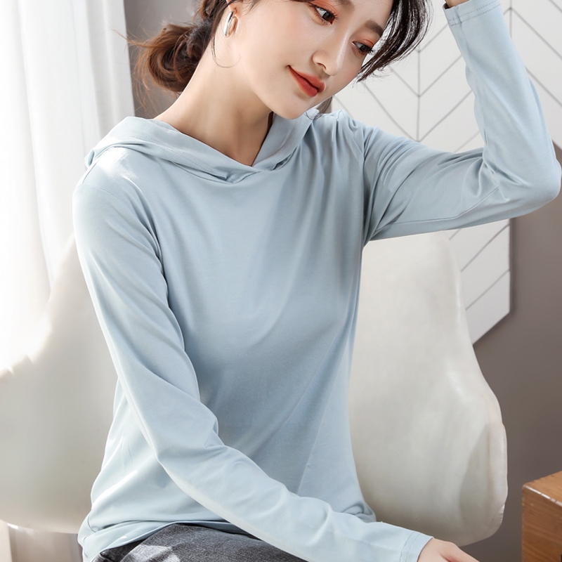 Pure Cotton Loose Thin Long-Sleeved T-Shirt for Women with Hood, Hooded Jacket, Top, Hoodie, Sun Protection Clothing, Outerwear, Solid Color, Autumn and Winter Pure Cotton Loose Thin Long-Sleeved T-Shirt for Women with Hood, Hooded Jacket, Top, Hoodie, Sun Protection Clothing, Outerwear, Solid Color, Autumn and Winter