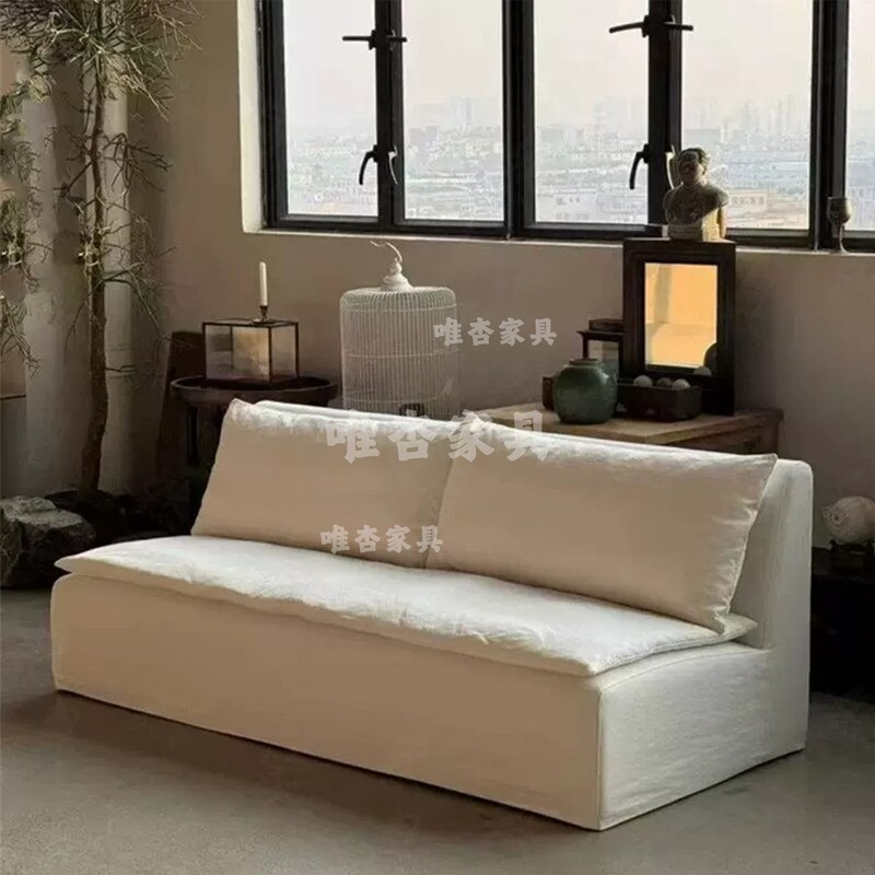 Japanese-Style Wabi-Sabi Armless Bench Sofa, Linen, Hotel/Homestay, Removable and Washable, Minimalist Living Room, Commercial Fabric Sofa