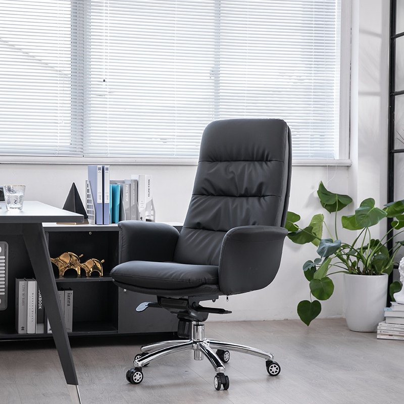 Light Extravagant Boss Leather Art Chair Genuine Leather Office Chair Backrest Brief computer chair Home Body comfort for a long time to swivel chair