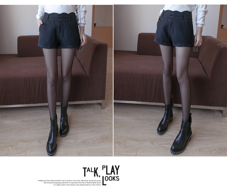 Mùa thu và mùa đông quần short len ​​mặc quần cạp cao, quần ống rộng phía dưới là quần lửng ống rộng mới rộng chân dày quần short nữ mùa đông