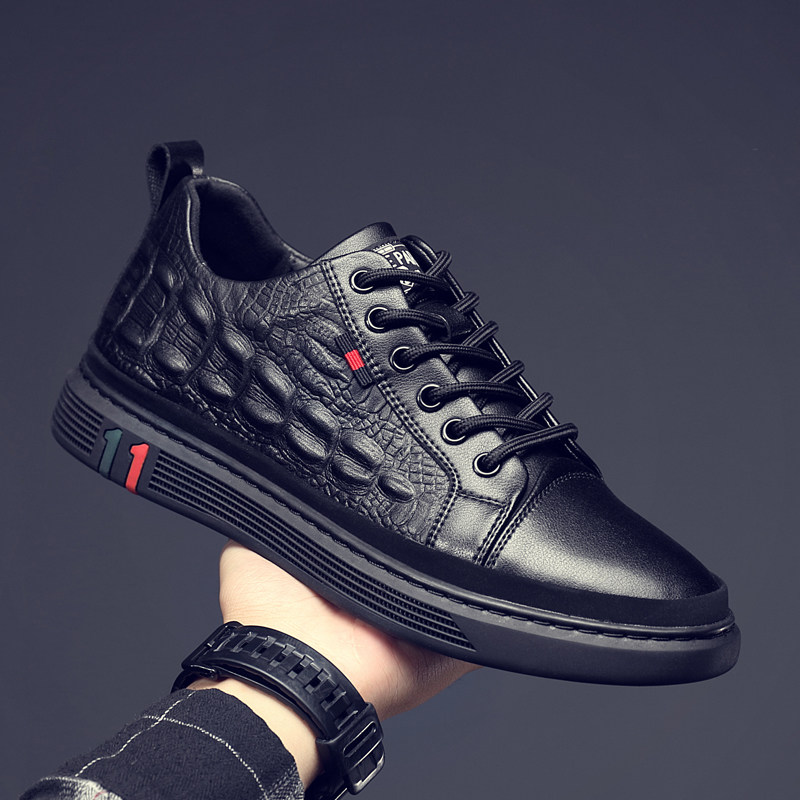 Men Shoes Wave Shoes 2021 new fall genuine leather Inn Korean version 100 lap shoes Men's leather shoes Men's casual board shoes crocodiles