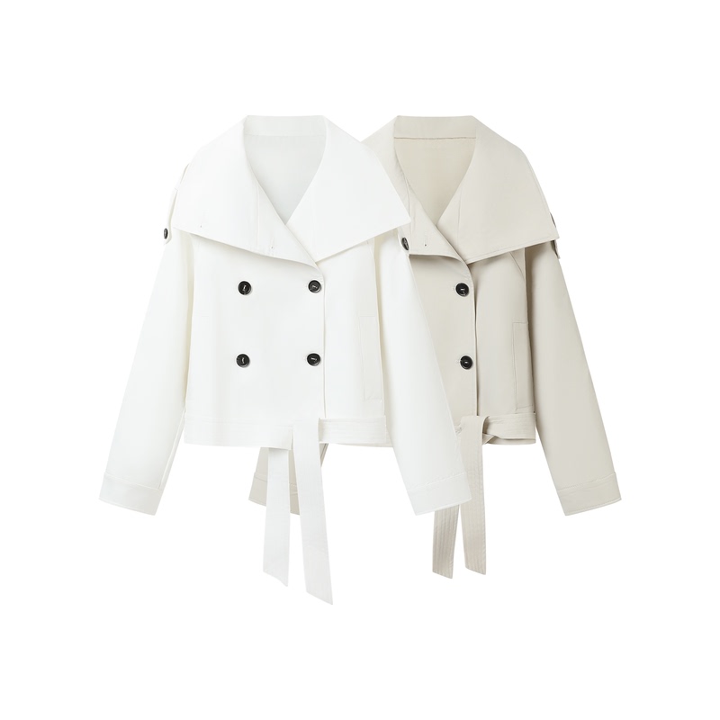 Calm Pause Double-Breasted Belted Trench Coat Short Multi-Style Epaulet Short Coat Jacket for Autumn Calm Pause Double-Breasted Belted Trench Coat Short Multi-Style Epaulet Short Coat Jacket for Autumn