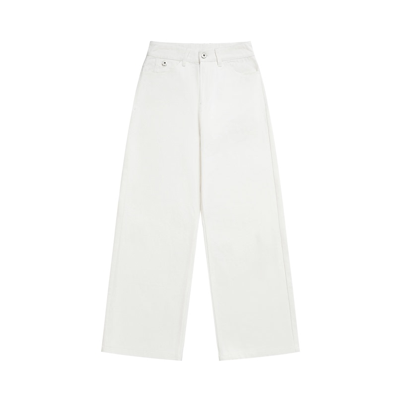 Calm Pause Wide-Leg A-Line White Denim High-Ounce Thick Slub Casual Straight-Leg Raw Color Mid-Rise Jeans