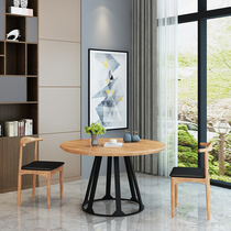 loft solid wood iron art round table small family style home retro table cafe restaurant in talks table and chairs combination