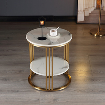 Light luxury marble corner few living room sofa round stainless steel side Rock board bedside table simple modern small coffee table