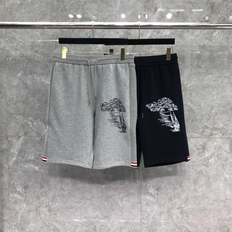 High-End! Tbqu Four-Bar Sailboat Print Shorts, Spring and Summer Unisex Pure Cotton Casual Versatile Loose Five-Point Shorts
