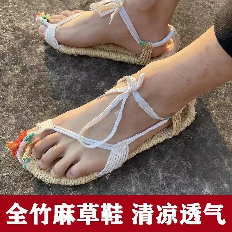 Guizhou Handmade Straw-Woven Hemp Rope Men's Summer Casual Retro Red Army Ethnic Performance Full Hemp Sandals