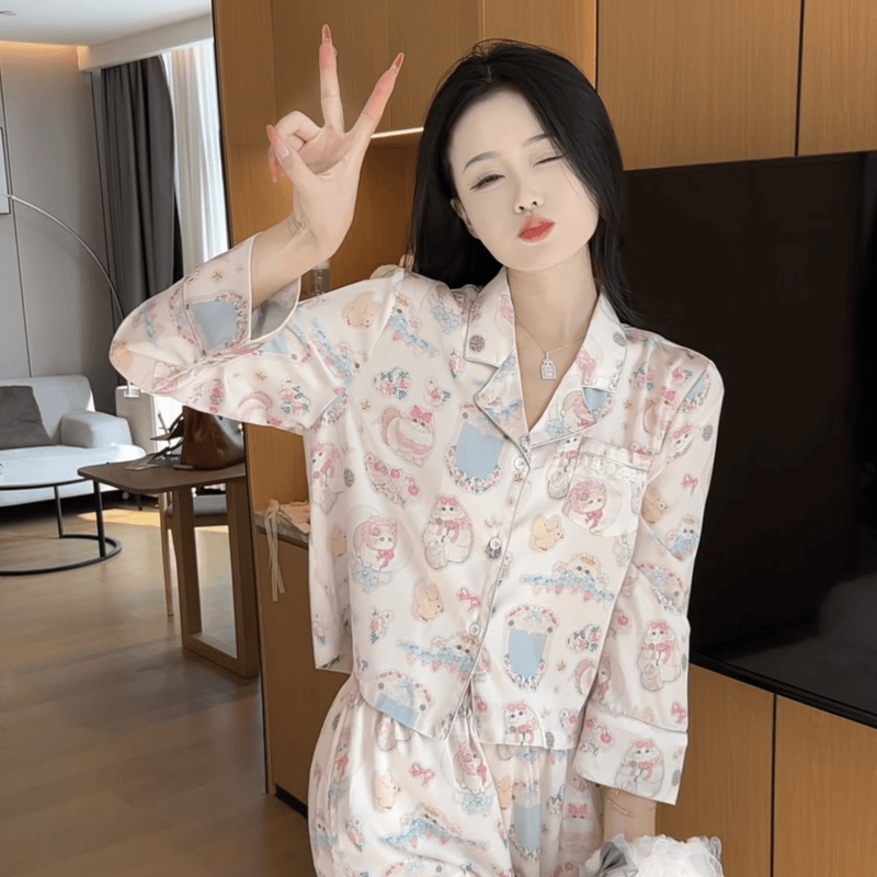 Spring and Autumn Elegant Short Pajamas for Women, Slimming Loungewear Set, Cute and Age-Reducing, Loose-Fitting Home Wear, 2025 Style