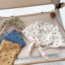 Korean cotton and linen childrens triangle scarf baby scarf spring and autumn travel cute scarf female seaside photo taking neck scarf