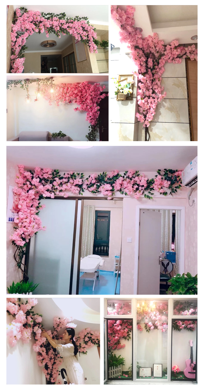 Mô phỏng cây anh đào cây nho trang trí tường phòng khách trong nhà giả hoa mây trần lớn cành nhựa - Hoa nhân tạo / Cây / Trái cây bình hoa giả đẹp để phòng khách