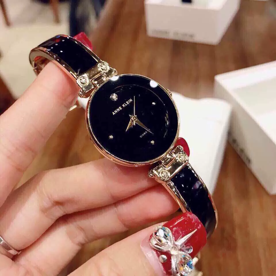 Покупка подлинных часов Anne Klein2512LPGB с браслетом из черного золота и бриллиантов, женские часы 1414bkgb
